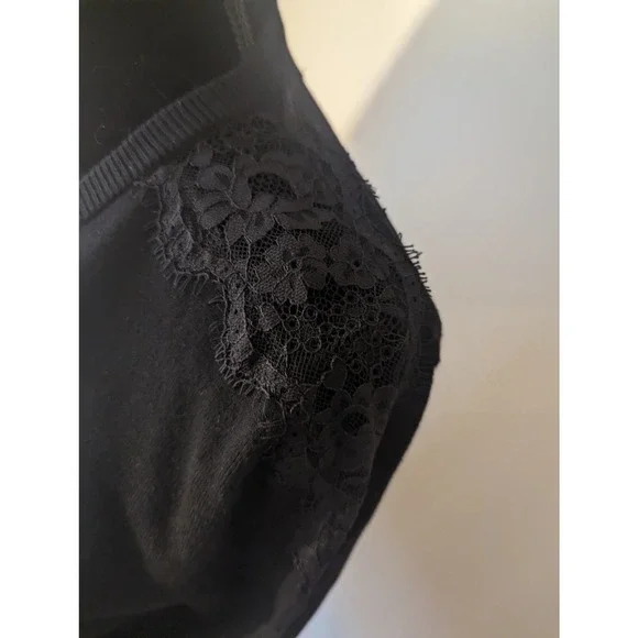 Karl Lagerfeld Paris cropped lace sleeve cardigan sweater - Picture 6 of 8